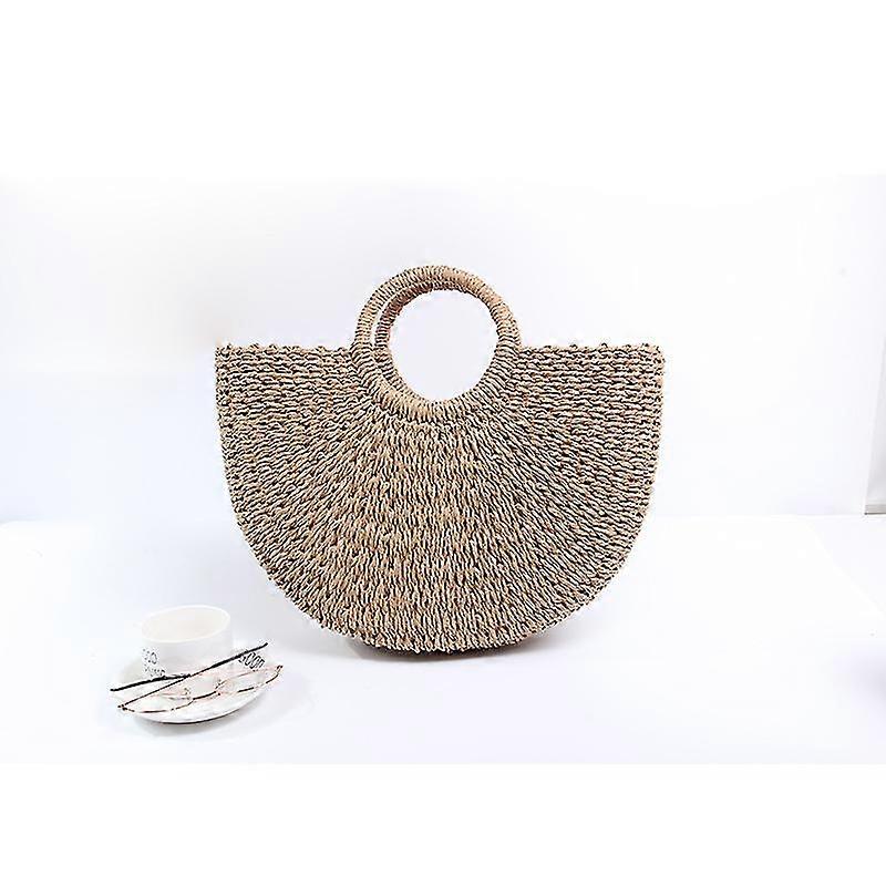 Spring And Summer New Straw Bag Paper Rope Round Bucket Bag Simple Woven Bag Retro Casual Clutch Bag