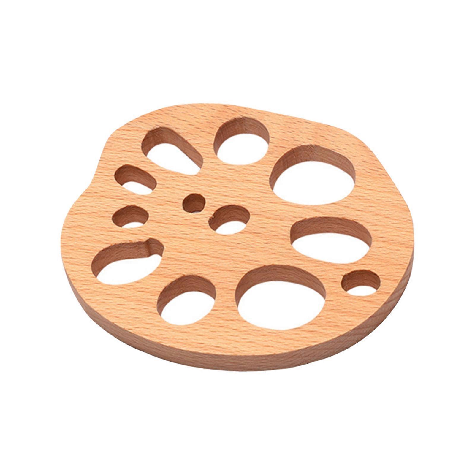 Wooden insulation coaster hollow lotus root shaped insulation coaster round beech material