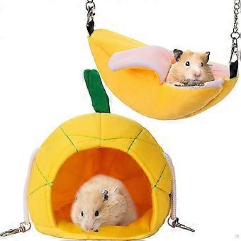 2 Pcs Hamster Hammock Cama Macia Pequeno Animal de Estimação Casa Animais Hamster Ninho Pendurado para Porquinho da Índia Rato Chinchila (Banana e Abacaxi)