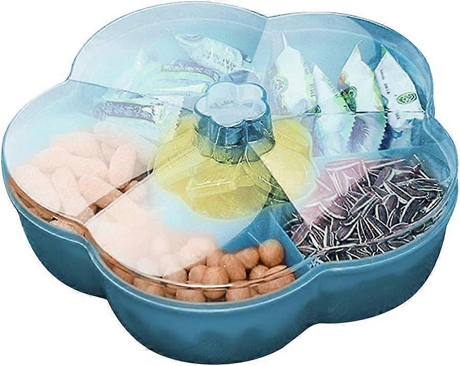Snack Storage Box, Flower Shape Snack Tray Snack Storage Box with Lid Nuts Candy Dried Fruit Food Storage Box, Blue