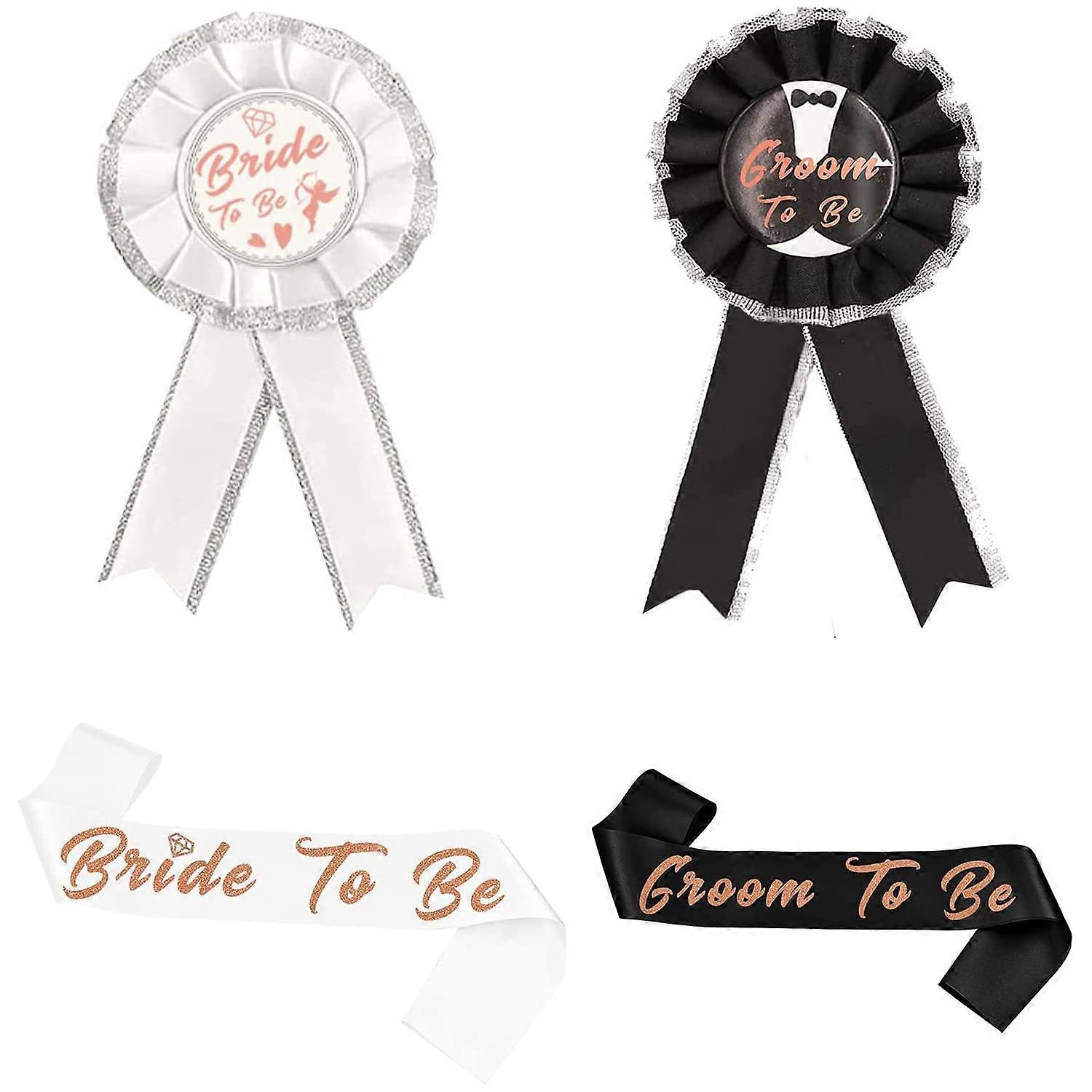 4 Pieces Groom and Bride Sash Badge Set