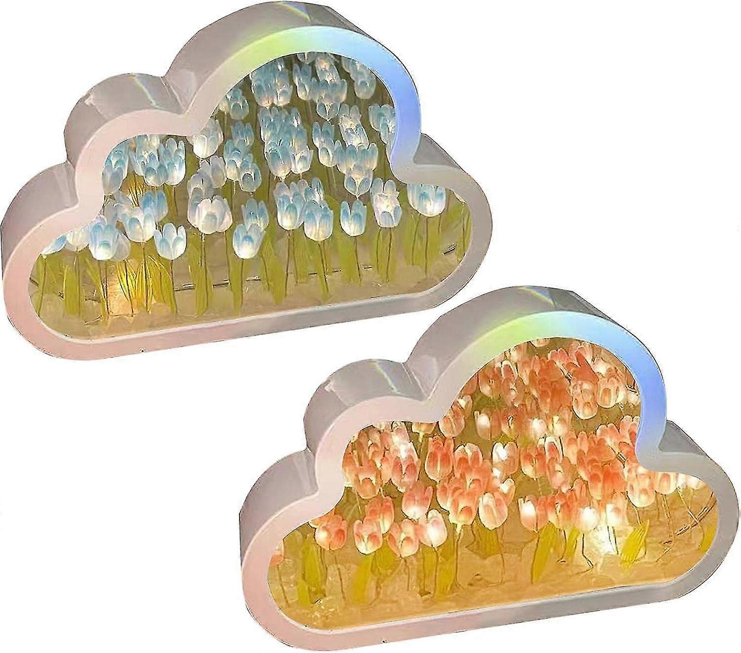 Tulip night light cloud mirror, 2 in 1 tulip table lamp mirror, cloud tulip lamp mirror, tulip night light