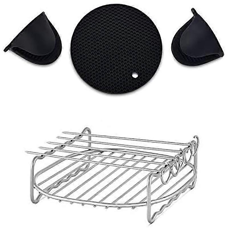 AD-Air Fryer Rack Fits All 3.7QT 5.8QT Multi-Purpose Double Layer Rack with Skewers Compatible for Phillips, Gowise Etc