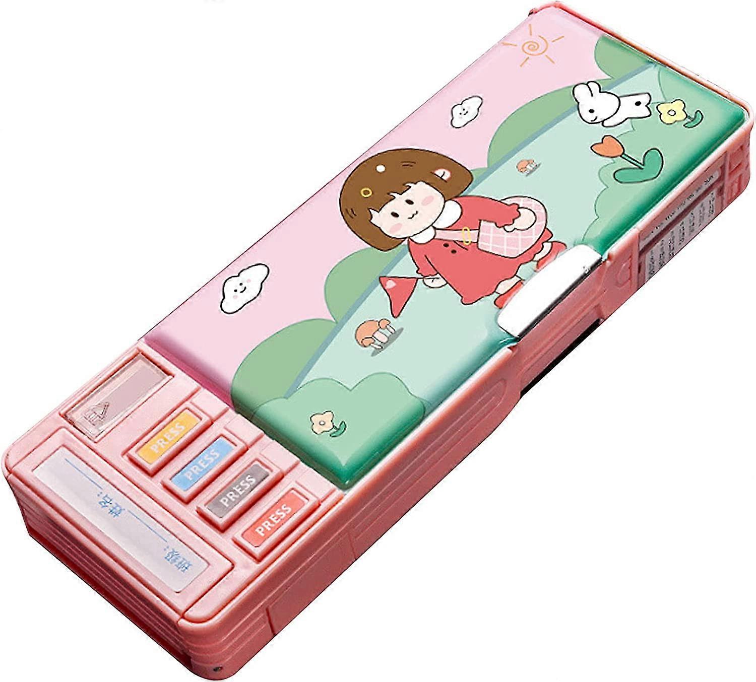 Multifunction Pencil Case, Pencil Box with 2 Compartments for Students - Cartoon Pattern
