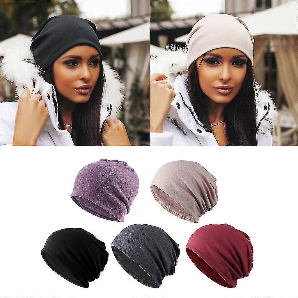 5 Stück Slouchy Baggy Beanie Chemo Mütze Mütze Khaki + Schwarz + Grau + Weinrot + Lila
