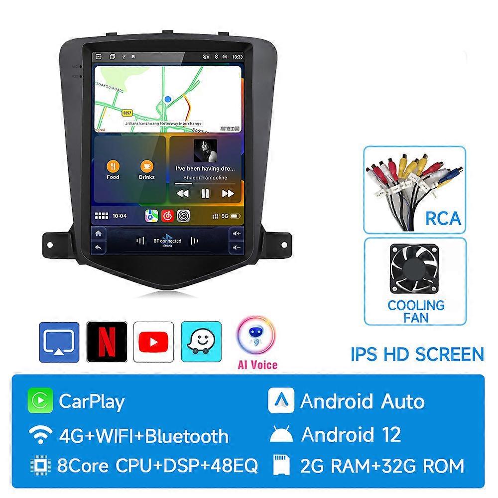JIUYIN Android 12 カーラジオ シボレークルーズ J300 2008-2012 マルチメディアプレーヤー Carplay オートステレオ GPS 2Din DVD ヘッドユニ