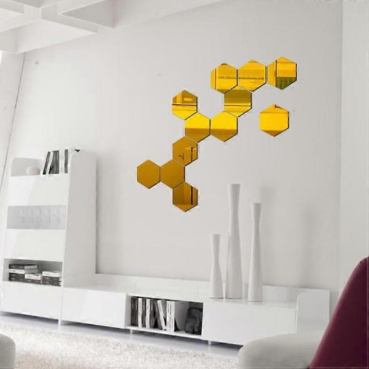 12PCS Hexagonal acrylic mirror three-dimensional wall sticker