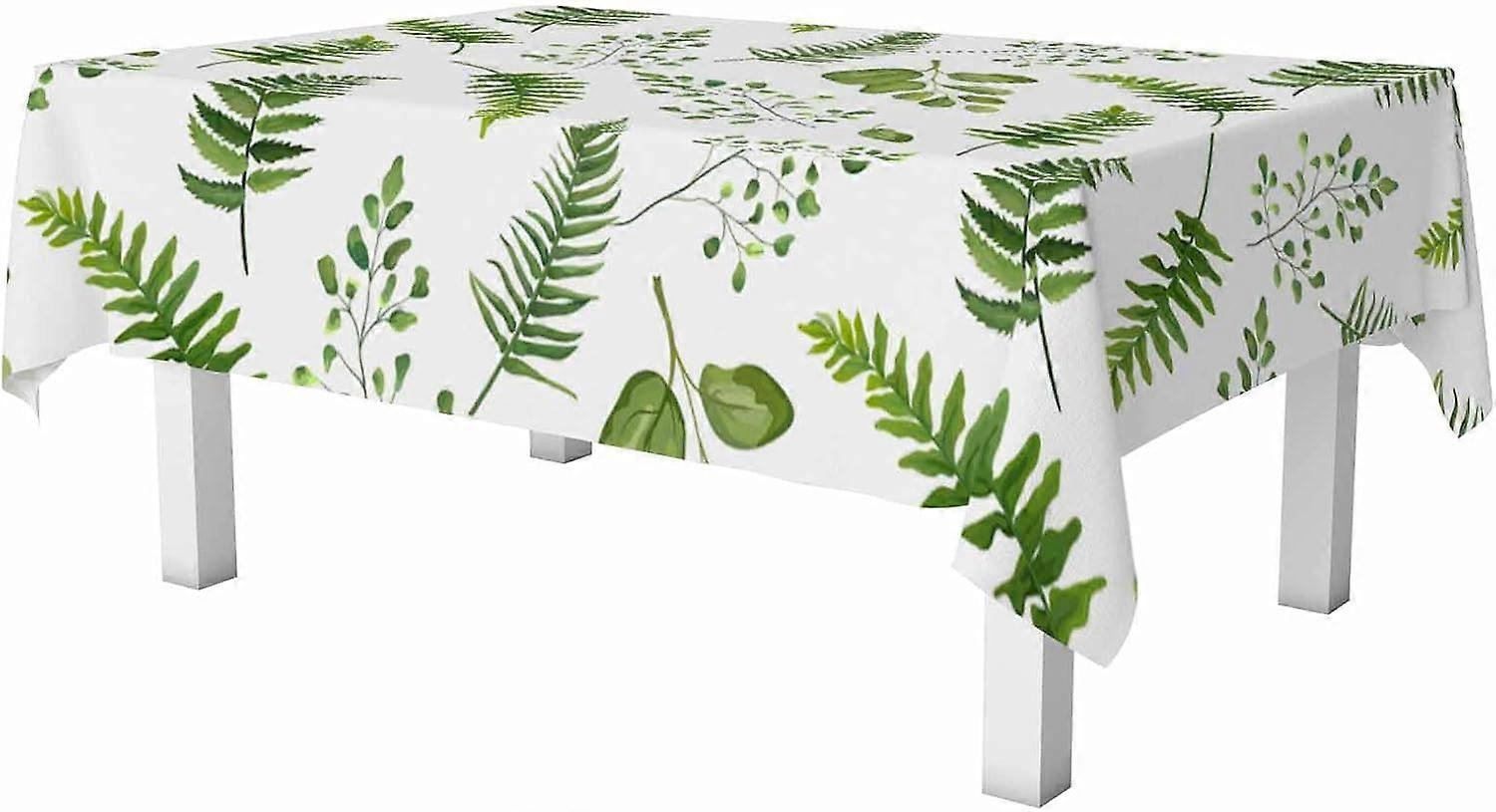 Green Leaves Rectangle Table Cloth Foliage Branches Herbs Floral Wipeable Waterproof Tablecloths Table Cover for Party Picnic Dinner Indoor and Outdoo