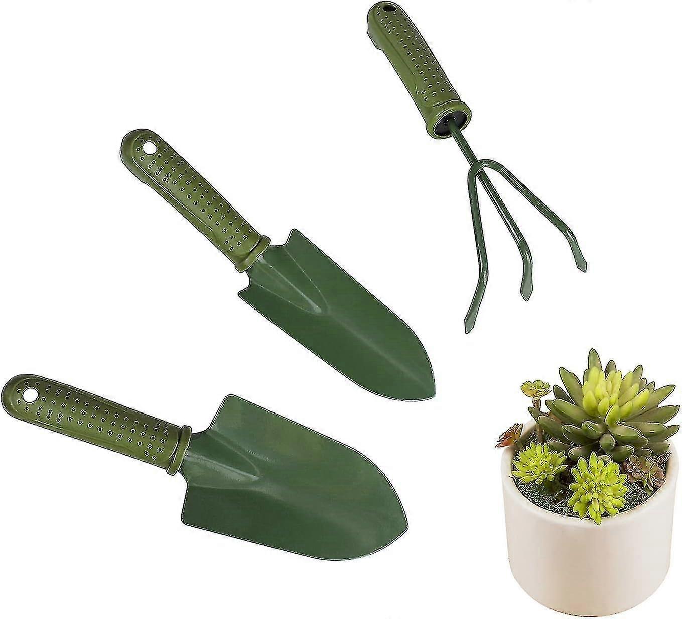 مجموعة أدوات الحديقة ، أدوات يدوية معدنية للبستنة مع مقابض بلاستيكية غير قابلة للانزلاق للداخلية والخارجية (3 قطع أخضر)