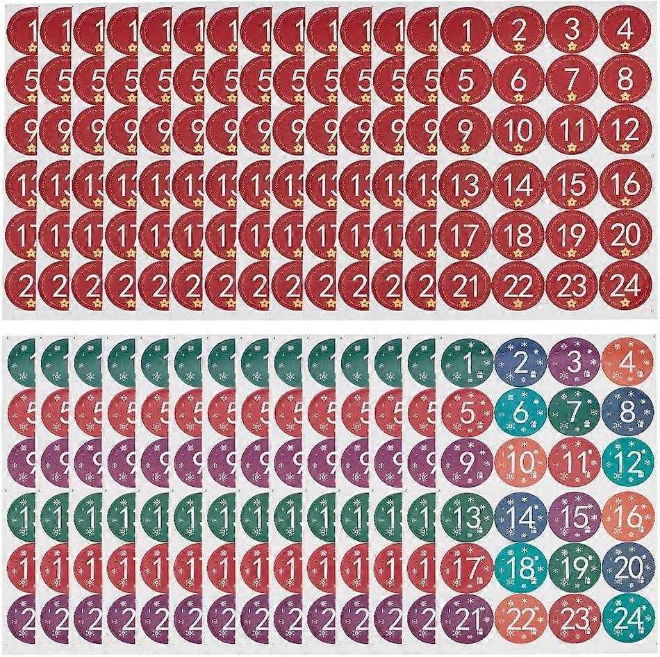 28 Sheets Christmas Advent Calendar Stickers 2 Styles 1-24 Number Stickers Round Christmas Countdown Stickers Gift Sealing Stickers for Xmas Craft Chr