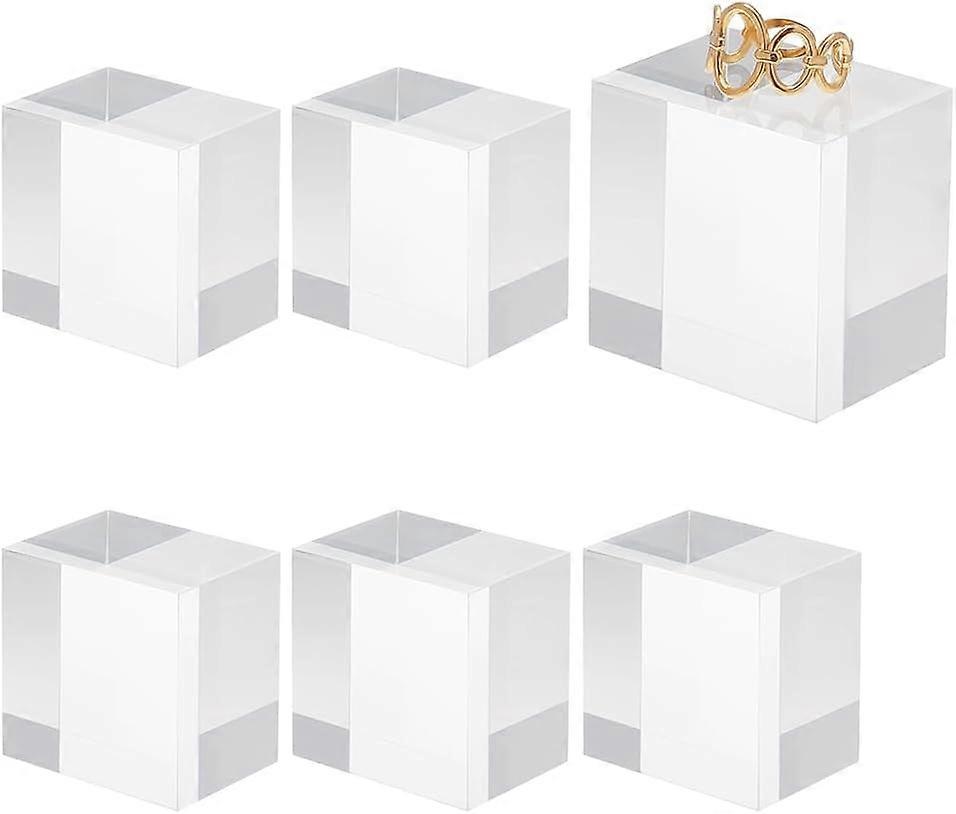 6Pcs Clear Acrylic Cube 1.6x1.6x1.2 Inch Acrylic Square Display Blocks Square Clear Polished Acrylic Display Cube Acrylic Display Block for Ring Jewel