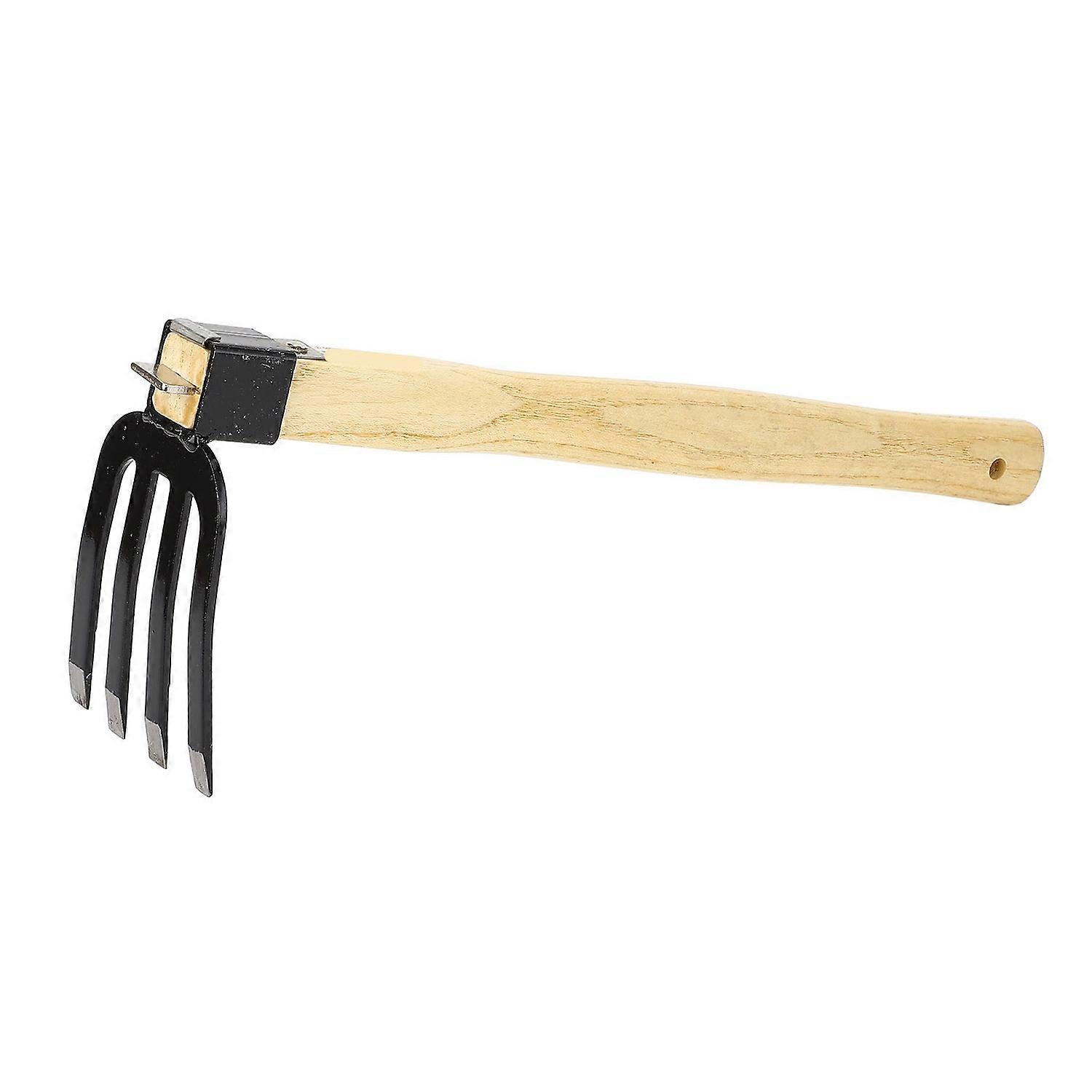 Hoe Fork Combo Wooden Handle Garden Hand Digger Rake Garden Hand Tool for Crushing and Aerating Soil