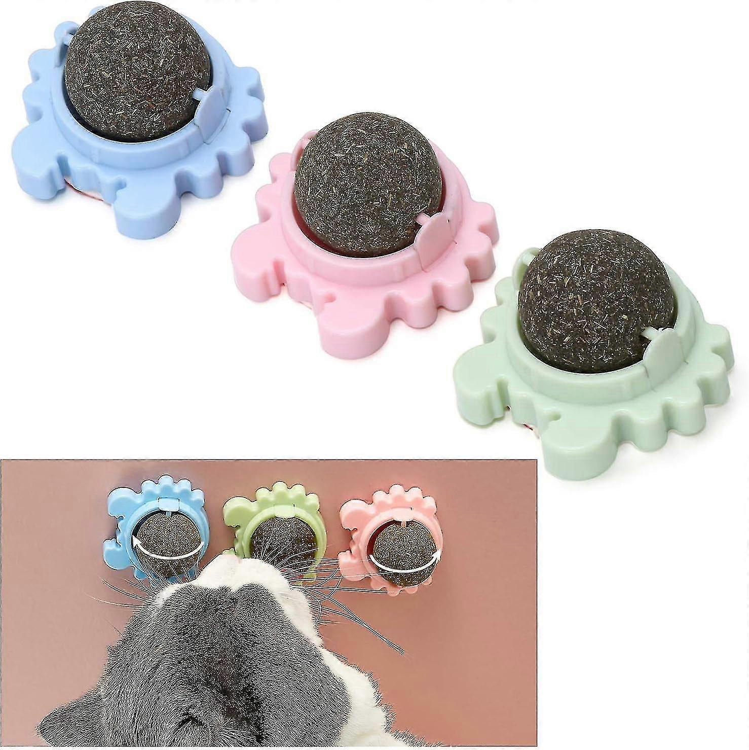3 Pack Catmint Catnip Balls, Rotatable Cat Edible Balls, Cat Teeth Cleaning Interactive Toy