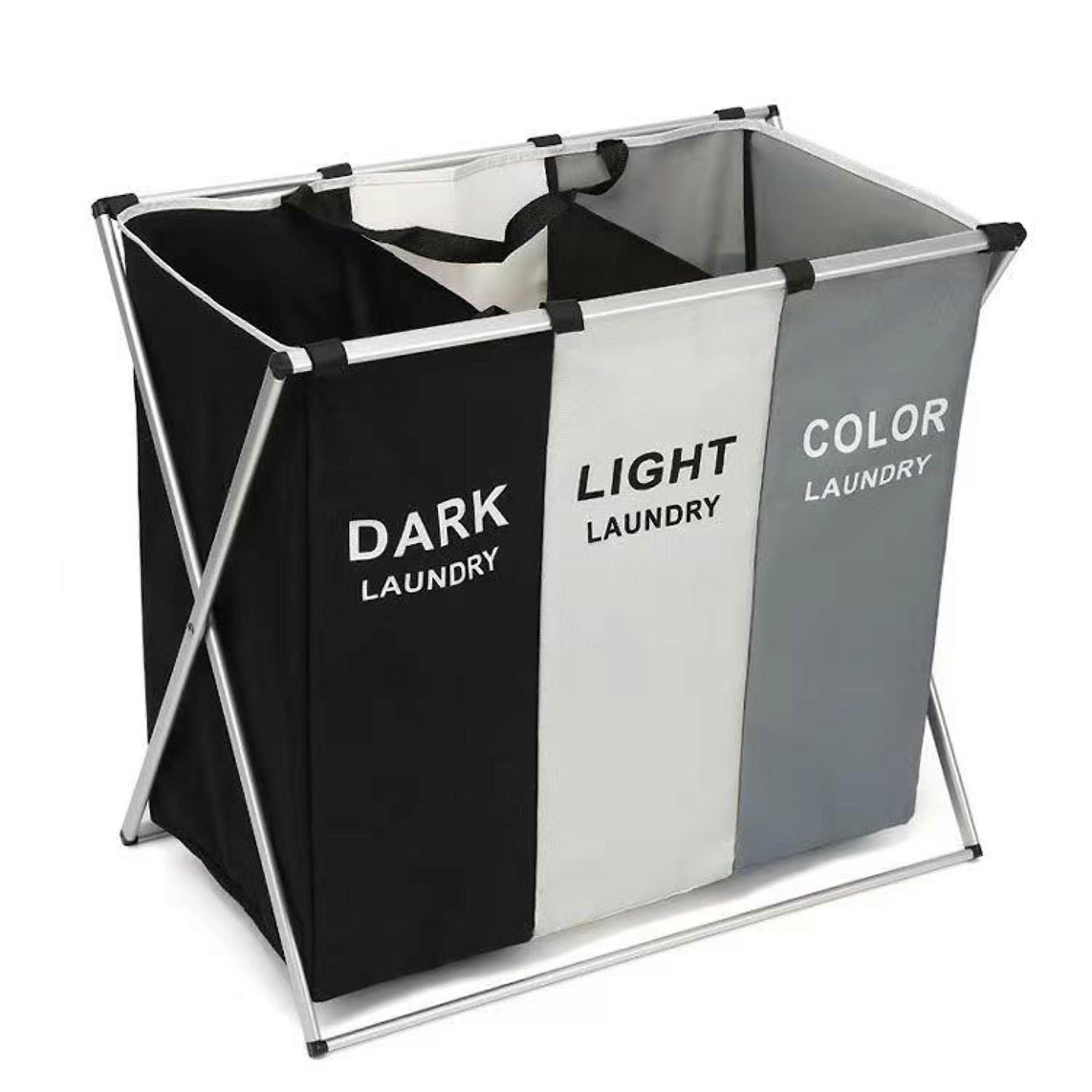Foldable 3-section laundry basket for home organization