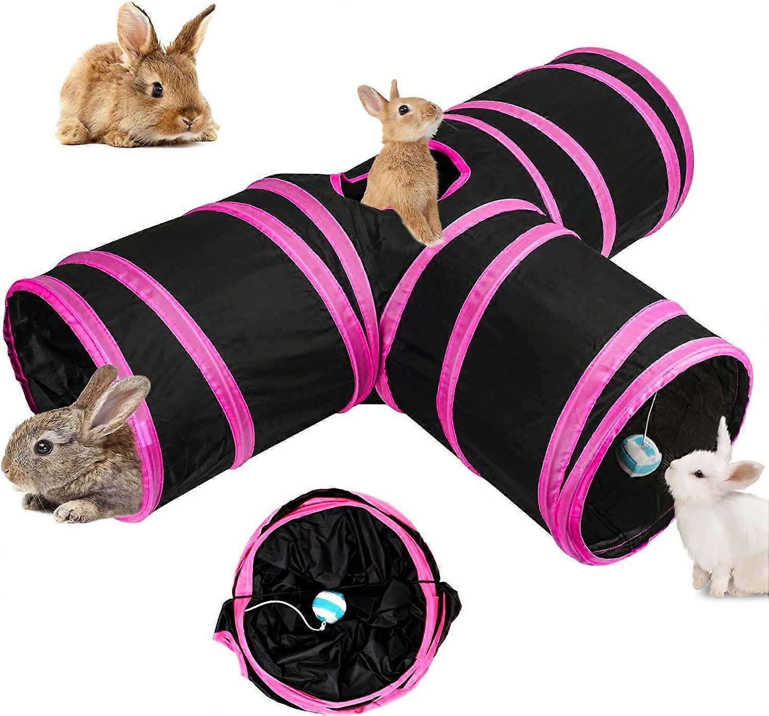 Bunny Tunnels & Tubes Collapsible 3 Way Bunny Hideout Small Animal Activity Tunnel Toys for Dwarf Rabbits Bunny Guinea Pigs Kitty