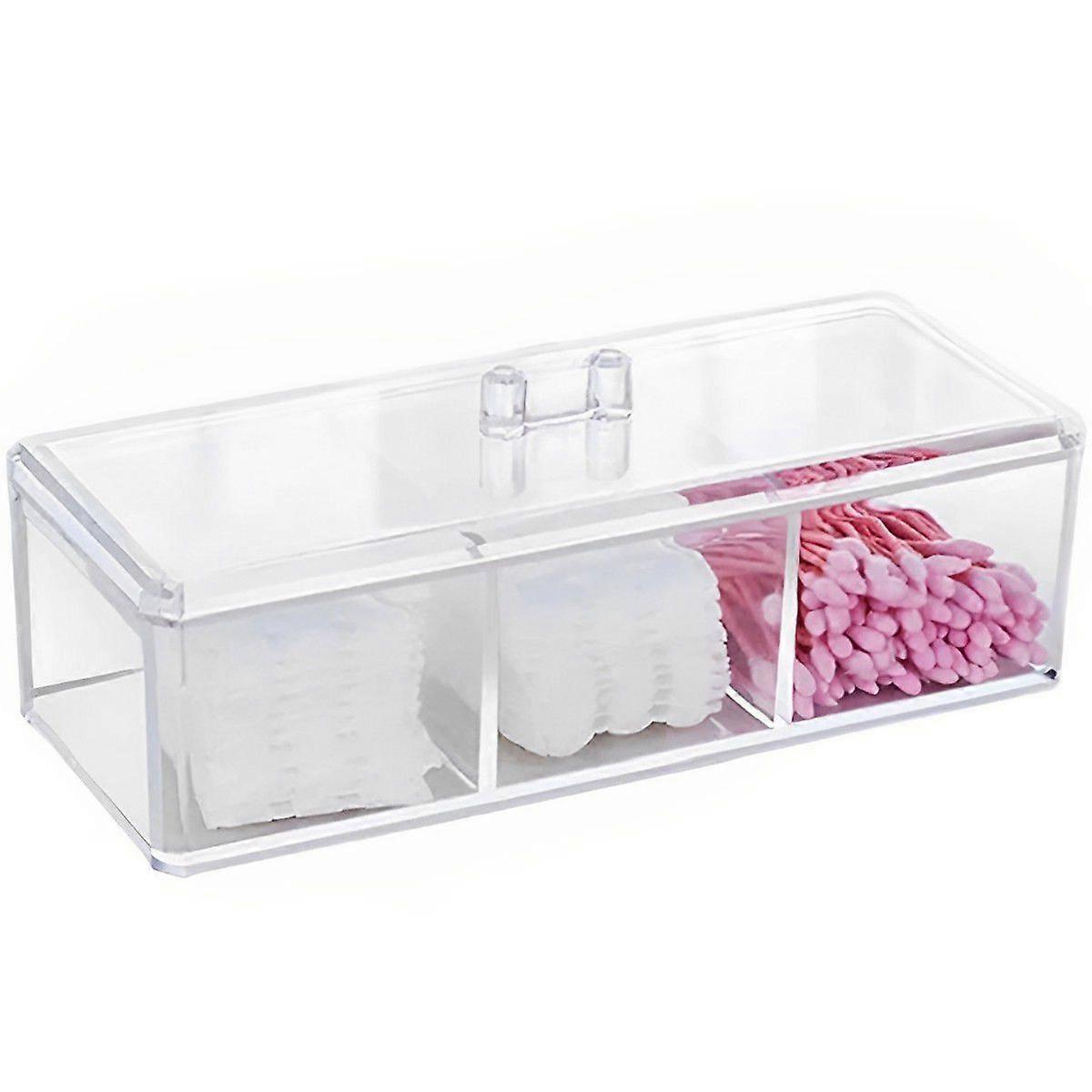 Cotton Pads Organizer 3-Grid Makeup Sponge Storage Box with Lid Clear Cotton Pad Dispenser Acrylic Material