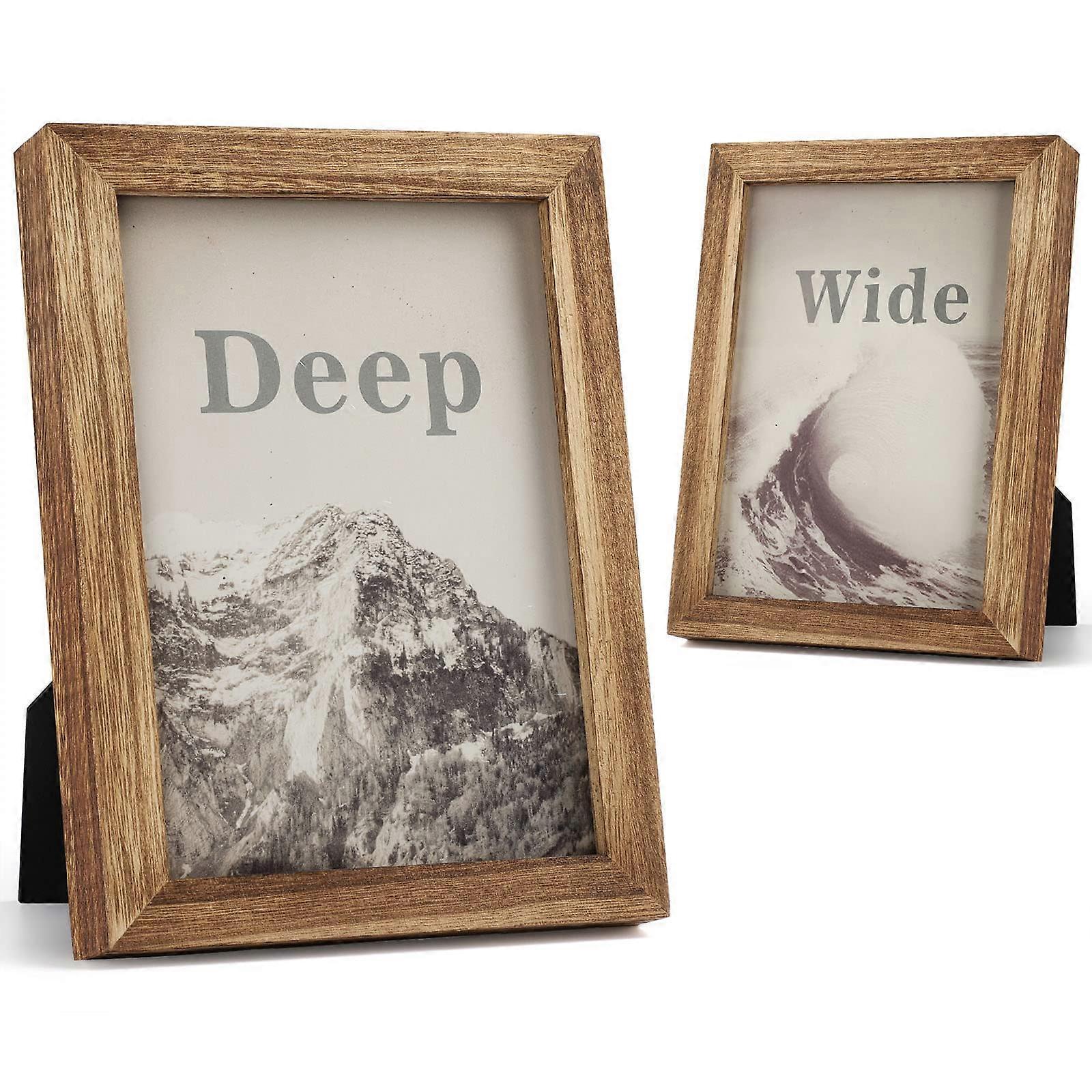 2 Pack Rustic Wooden Picture Frame for 5x7 Photos, Tabletop Display or Wall Mounted, Vintage Style Decor