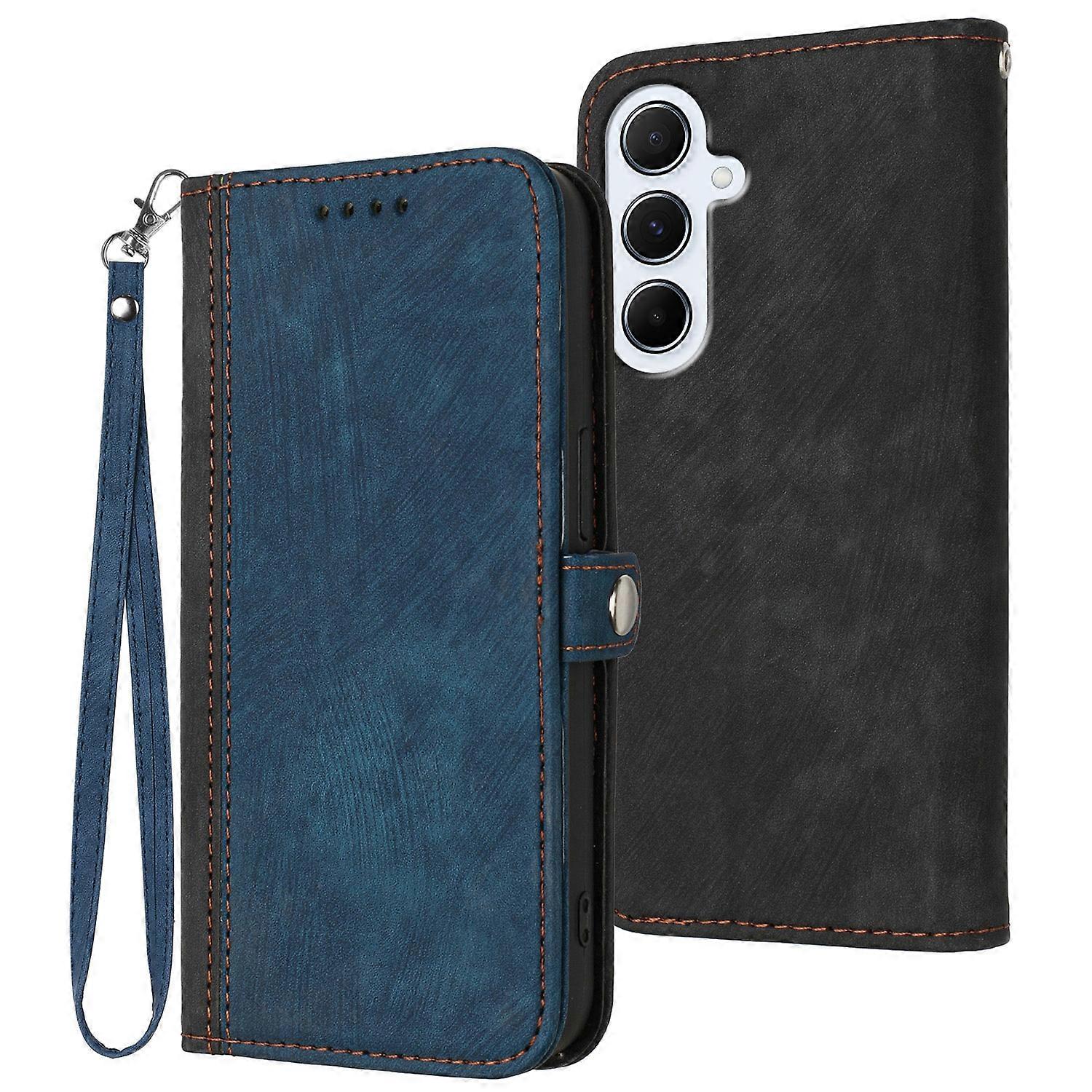 Side Buckle Double Fold Hand Strap Leather Phone Case
