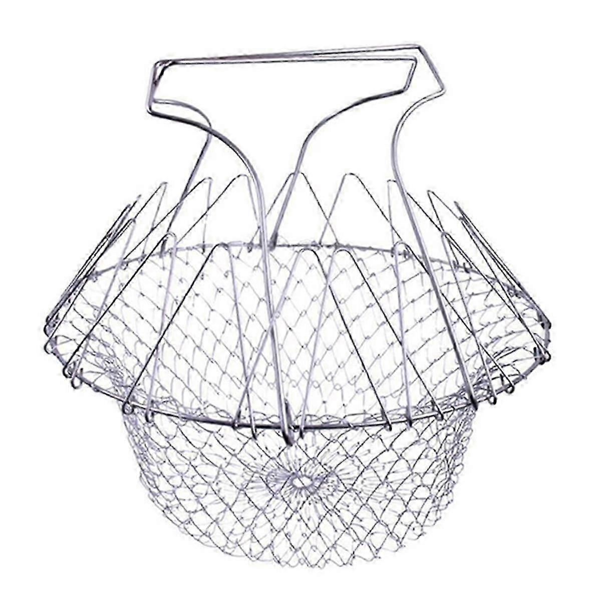 Kitchen Multi-function Poaching Boiling Deep Frying Basket, Household Folding Draining Basket