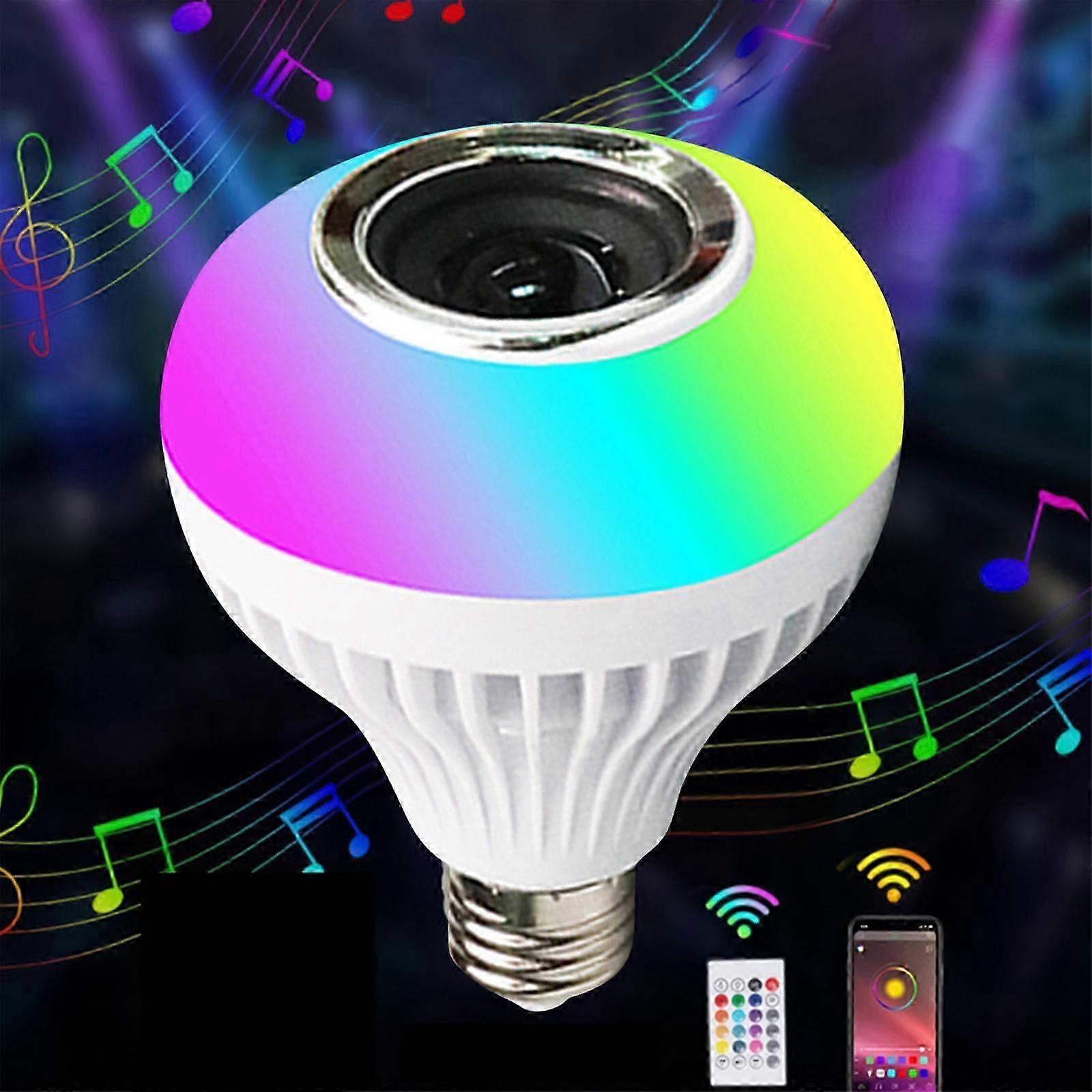 Smart Home Lights,LED Light Bulb With Integrated Bluetooth Speaker, E27 RGB Changing Lamp Wireless Stereo Audio,24 Keys Remote Control RGB Color Chang