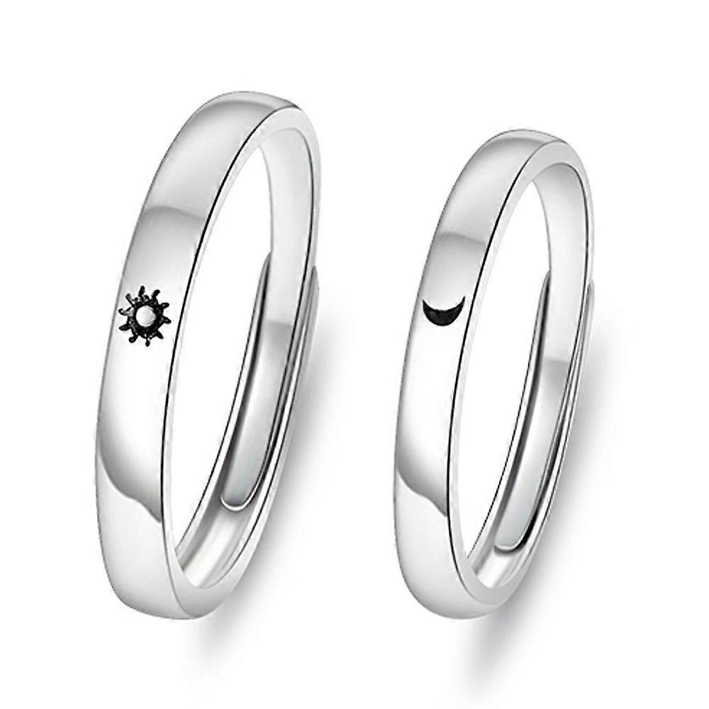 Moon And Sun Ring Set Couples Adjustable Silver Matching Promise Relationship Engraved Couples Ring Sets