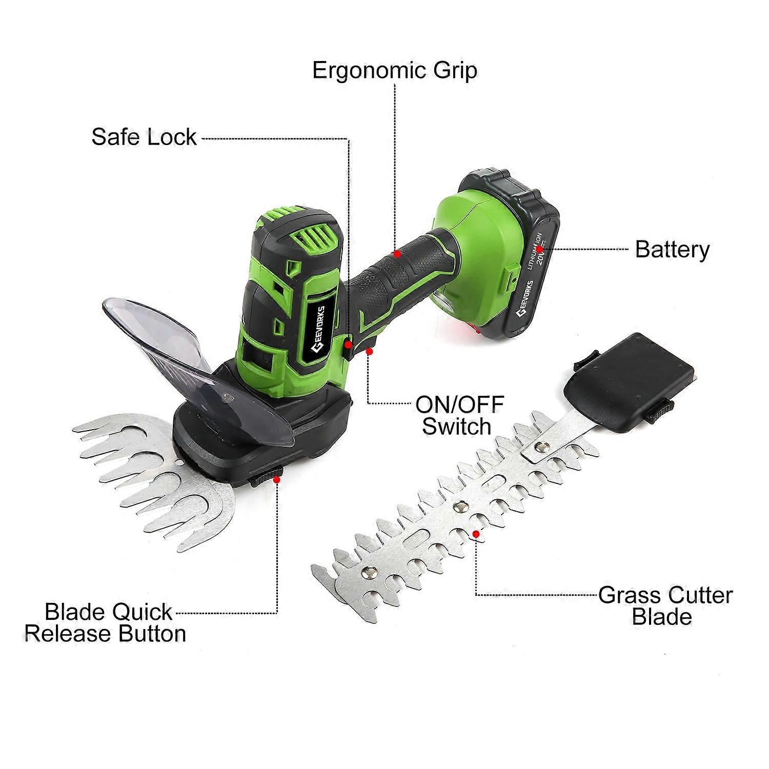 20V Cordless Grass Shears, Handheld Grass Trimmer, 2 in 1 Electric Grass Clippers & Power Hedge Trim