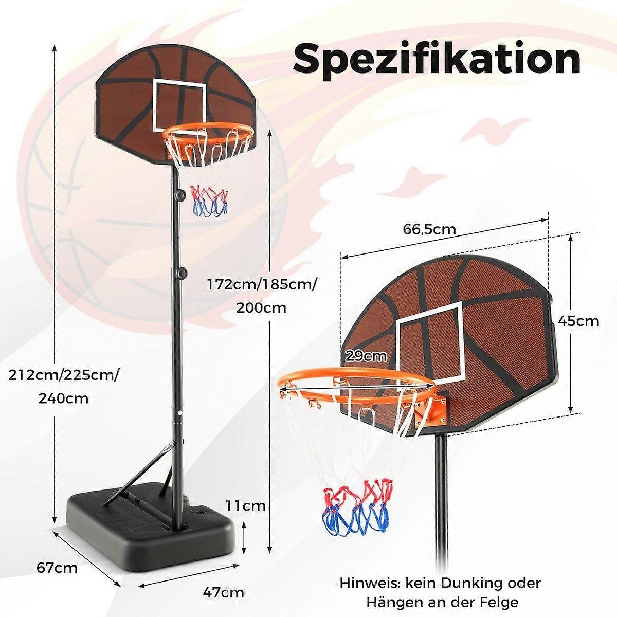 Canestro Da Basket Da Esterno 135/143-305 Cm Supporto Da Basket Regolabile In Altezza Con 2 Ruote