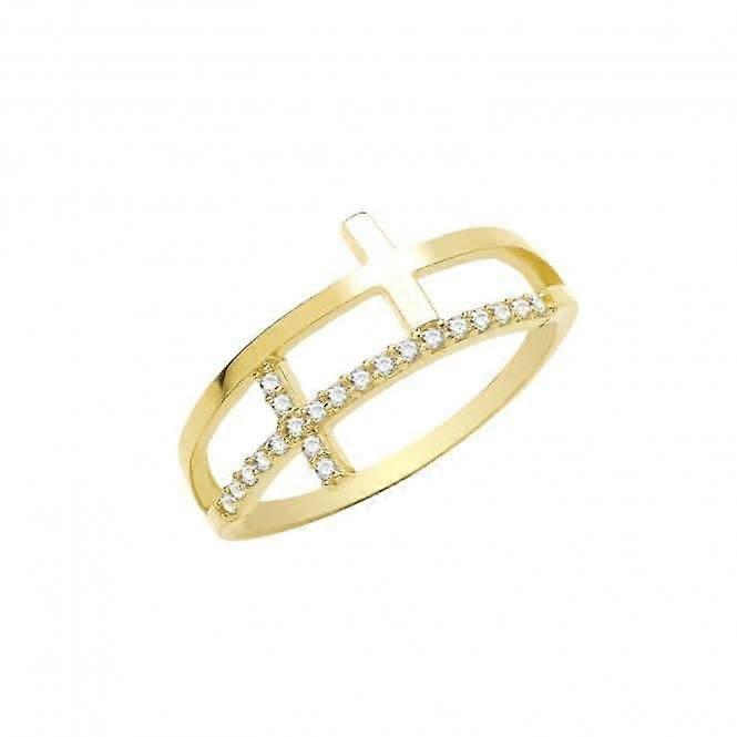 9ct Yellow Gold Zirconia Double Cross Ring RN1653
