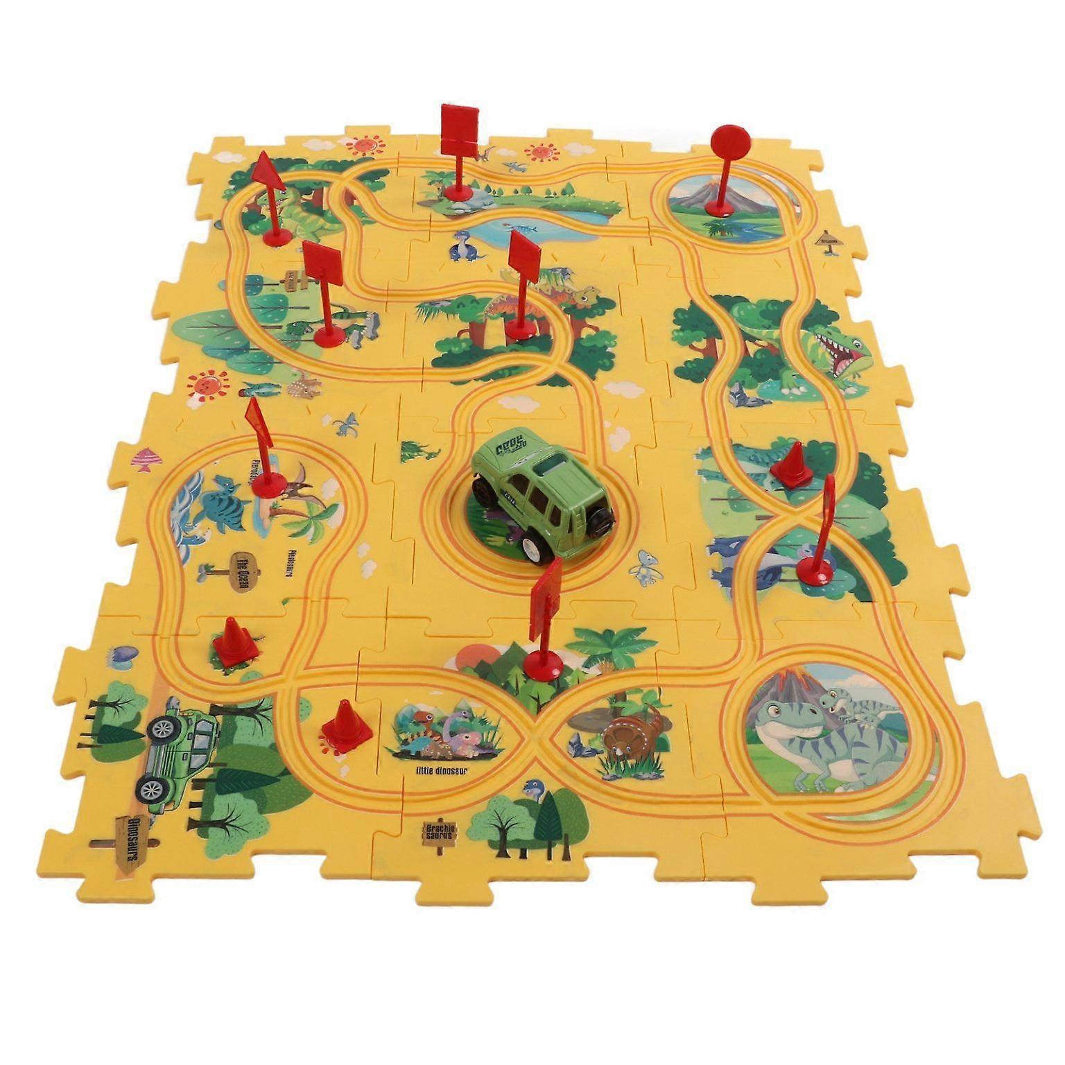 Dinosaur Puzzle Track Car Play Set - Fun Track and Puzzle Combo for Kids