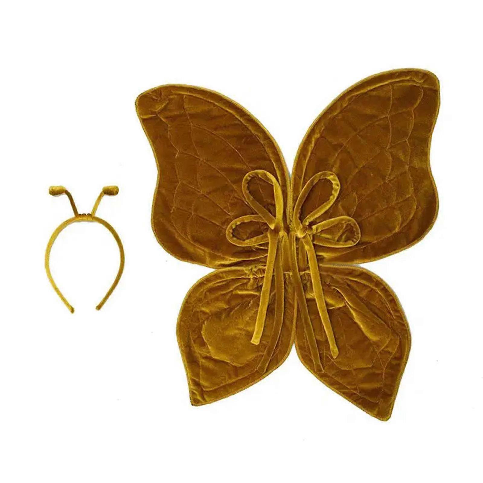 儿童蝴蝶翅复古装扮服装带头带摄影道具可调节肩带蝴蝶翅黄色