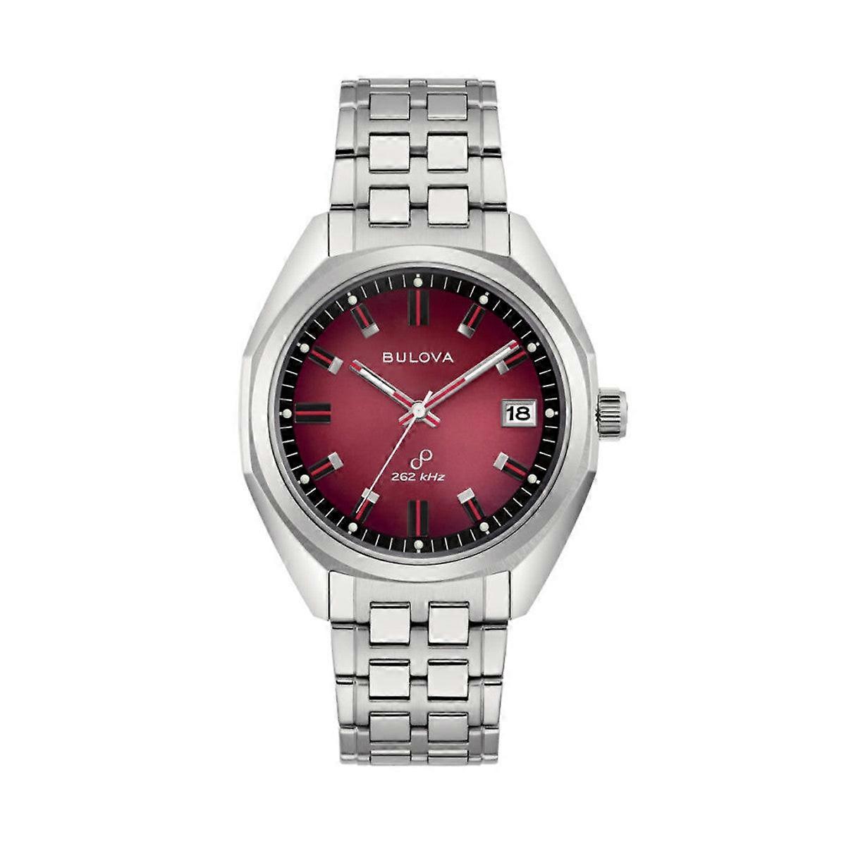 Bulova Jet Star 96b401 男士手表 - 不锈钢表壳,红色旭日纹表盘