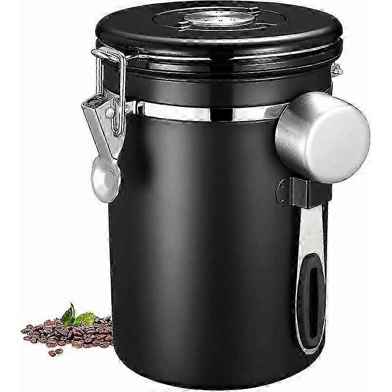 密閉型コーヒーボックス - コーヒーとそのすべての味の保存 1.8Lステンレス鋼 - 日付ダイヤルと無料の計量スプーン付き、コーヒー豆用、ナット