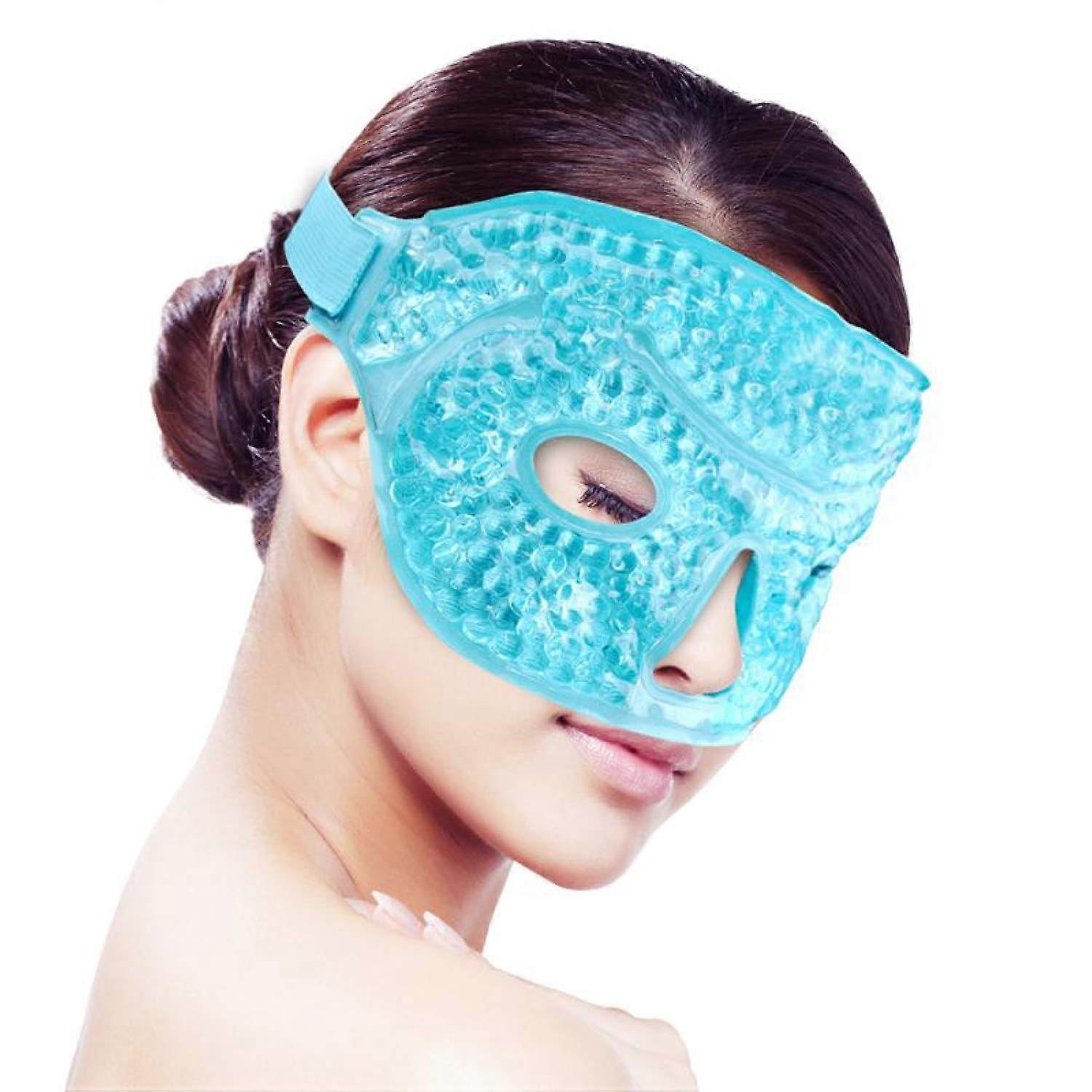 Ice Face/Eye Mask with Soft Plush Backing and Reusable Gel Beads for Hot or Cold Facial Pain Relief
