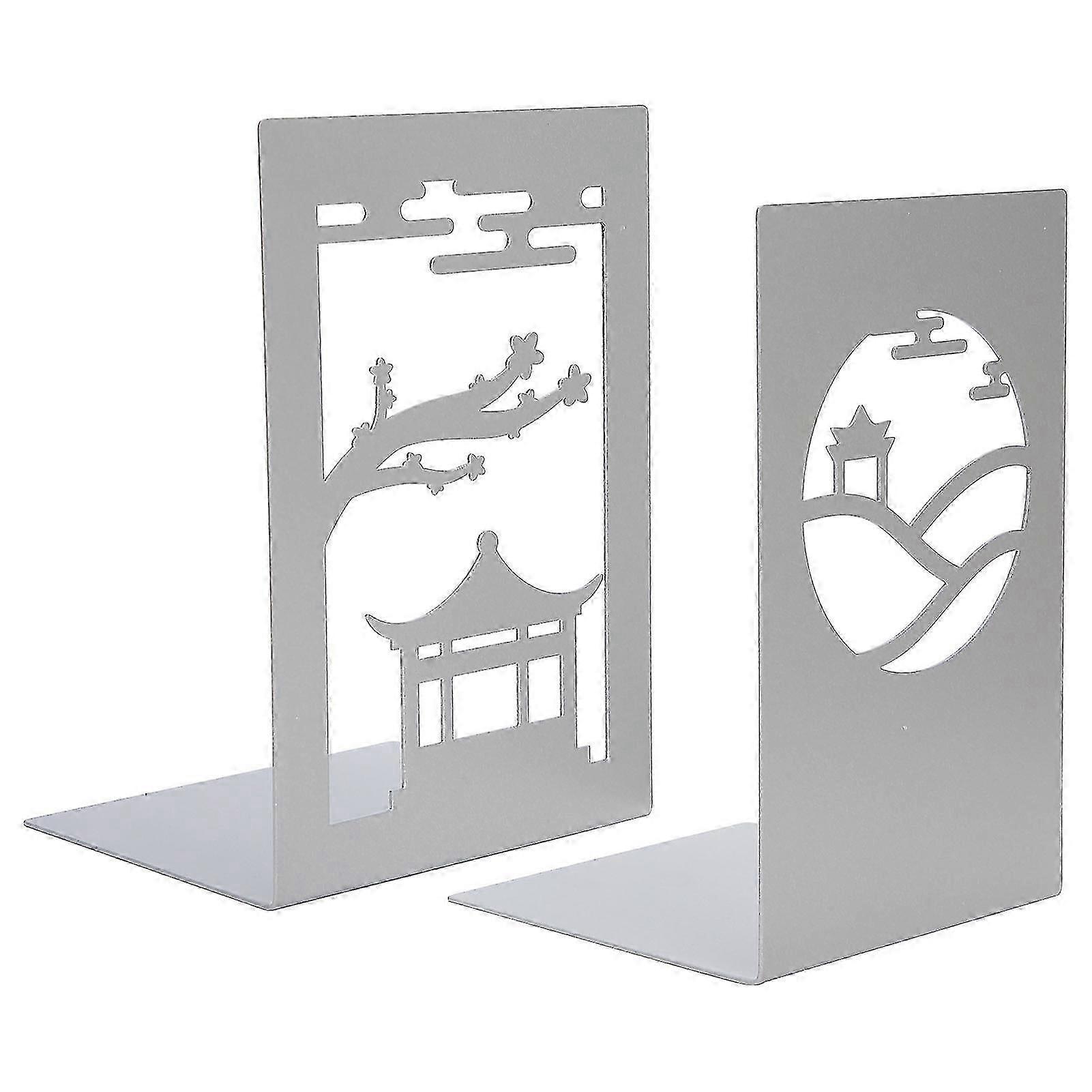 Metal Bookend AntiSlip Ancient Style Desktop Bookshelf Book Divider Craft Supplies(Pavilion Small Pavilion )