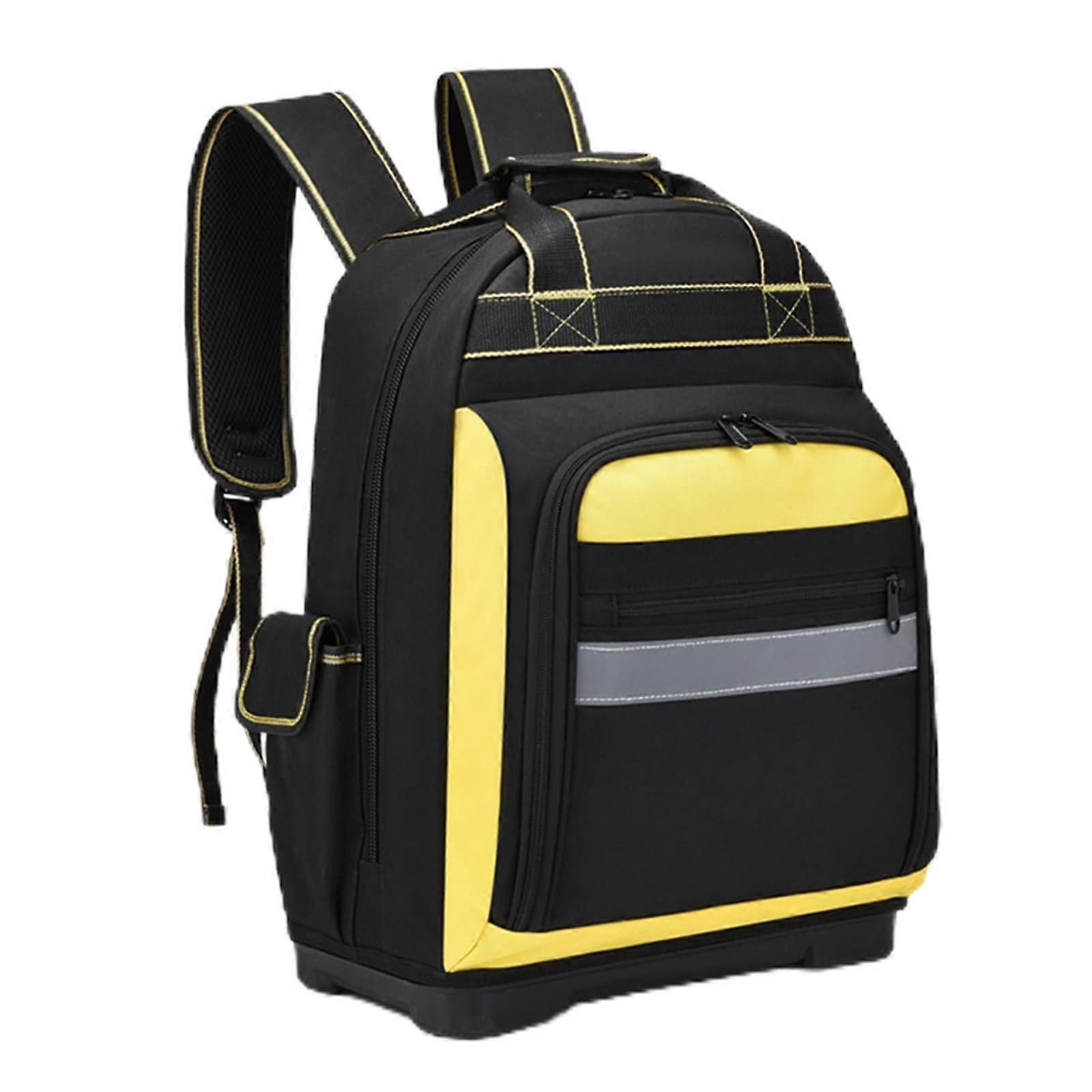 Black Yellow Wide Mouth Duty Tool Backpack for Electrician