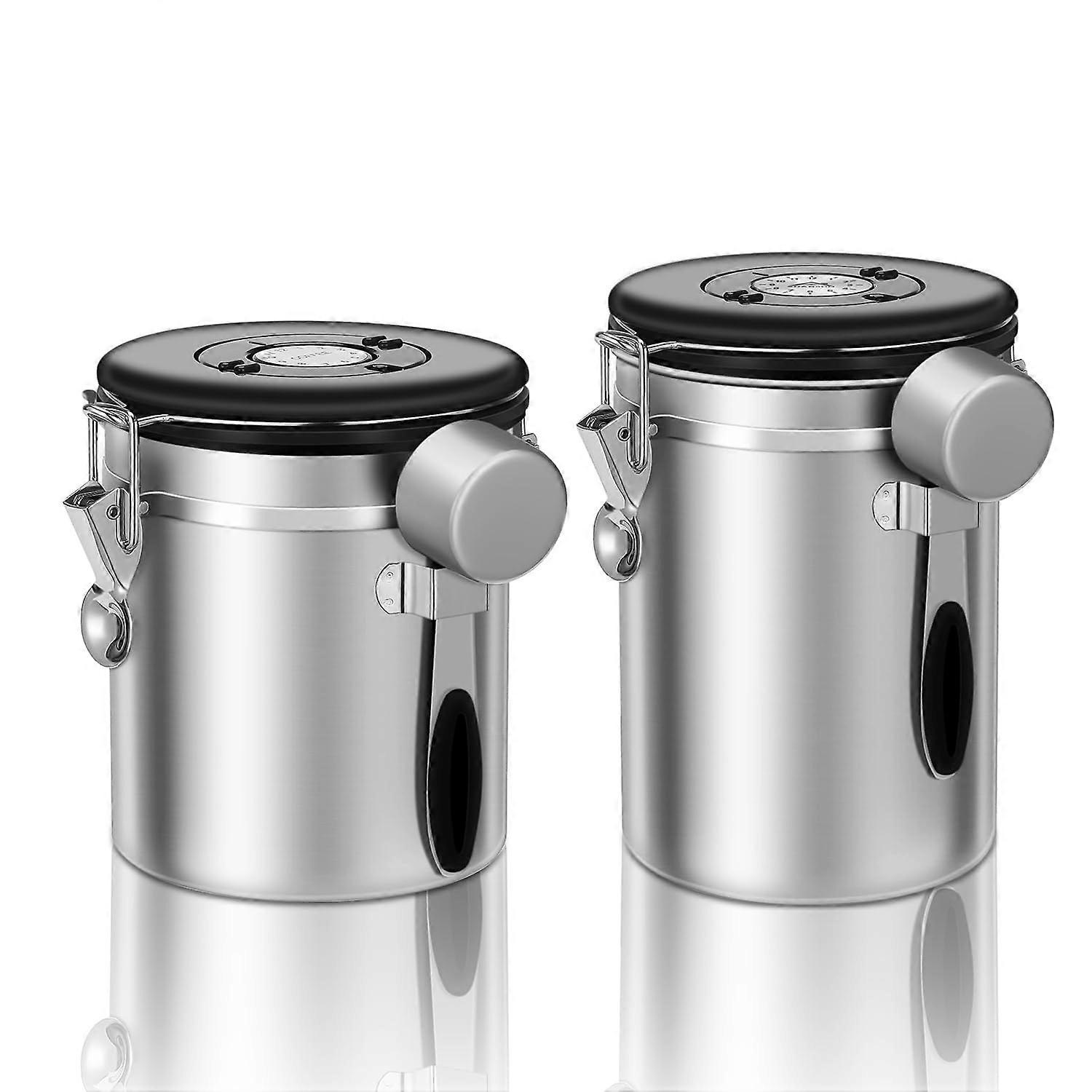 Coffee Canister Set Airtight Stainless Steel Storage Containers with CO2 Release Valve and Scoop for Beans Grounds Tea Sugar Flour Cereal