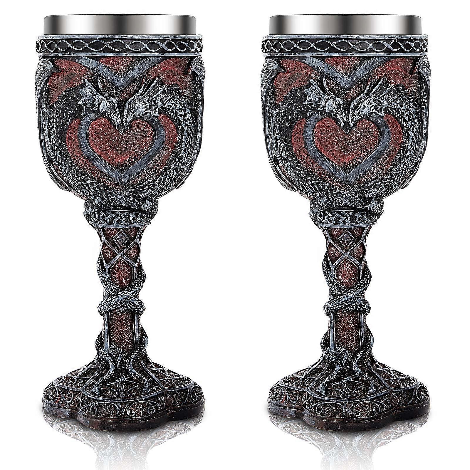 Medieval Cups and Goblets 2-Piece Dragon Wine Goblet Set, 7 Oz Resin Gothic Goblet for Medieval Party Decor Classic