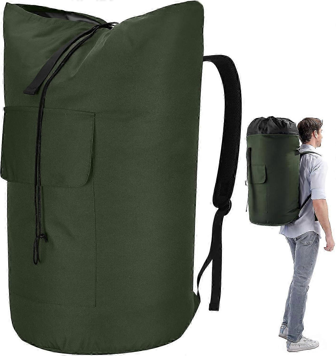 Large Capacity Heavy Duty 115L Laundry Backpack with Sturdy Straps - Army Green College Top Loading Duffle Bag