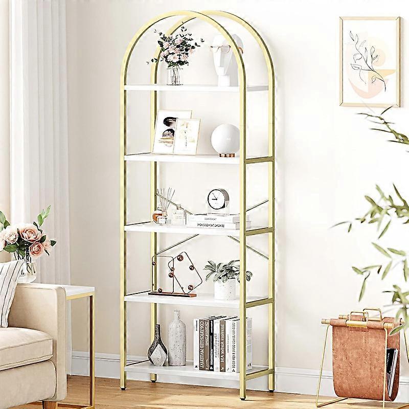 Boekenplank 5 Tier Boekenkast, Gebogen Display Rekken met Metalen Frame voor Slaapkamer, Woonkamer