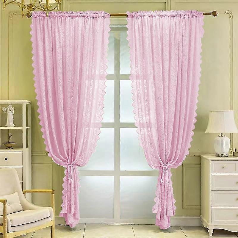 Window Curta 90 Drop Victorian Floral Window Curtain Net Curtain for Door Decor 55' Width x 90' Drop Pink Curta Rose H228 x B140 cm (2er Pack)