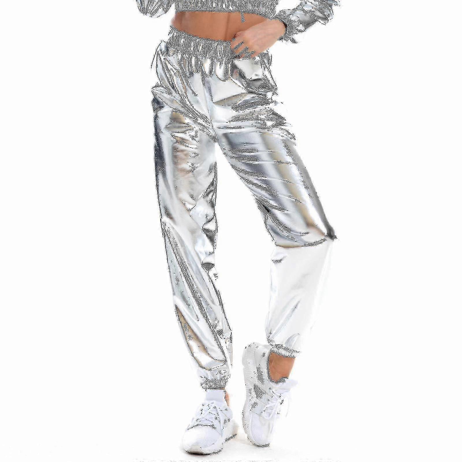 Women's Fashion Holographic Streeear Club Cool Shiny Causal Pants - Ya
