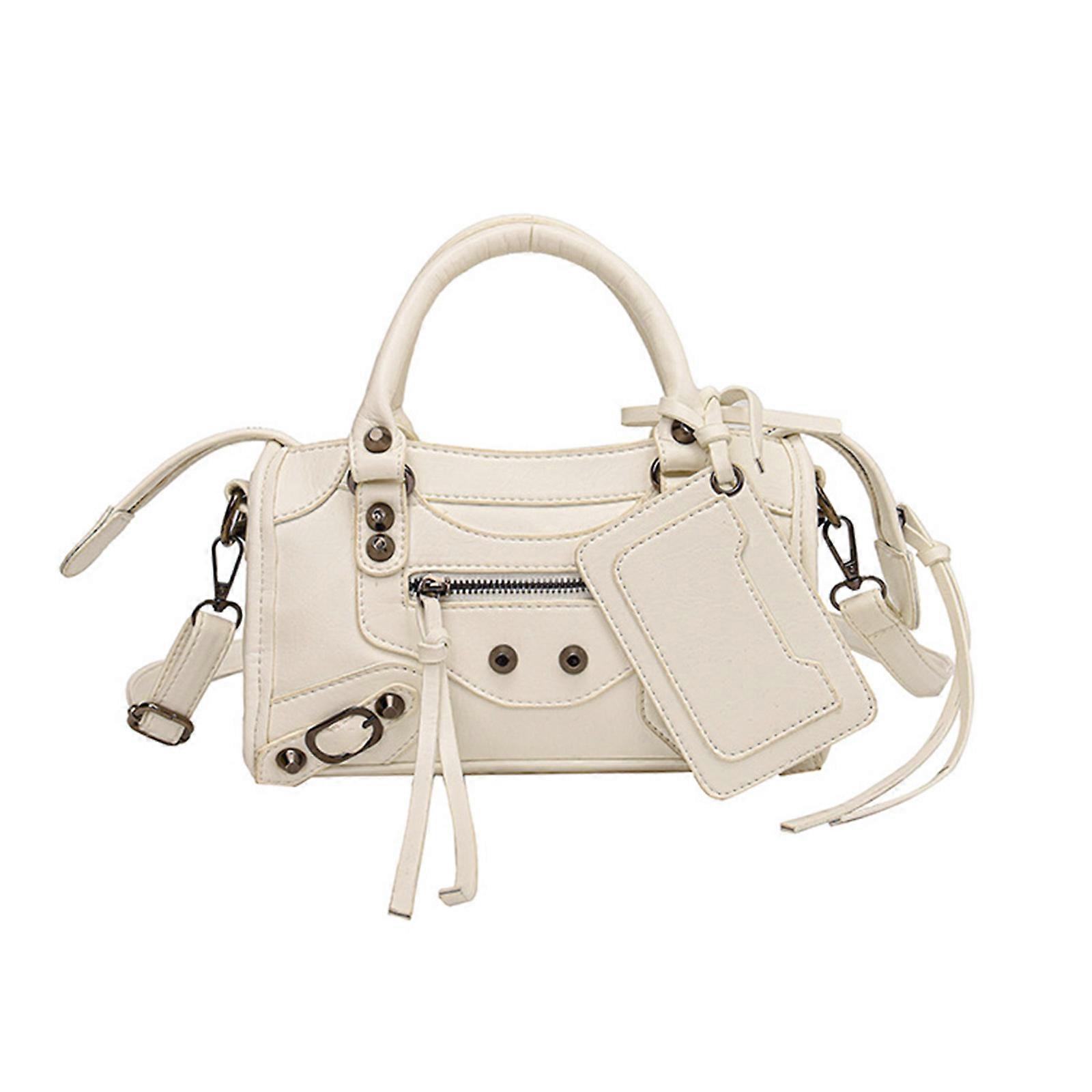 حقيبة يد نسائية أنيقة بتصميم برشام وحزام كتف قابل للتعديل حقيبة كتف PU كروس بودي أبيض