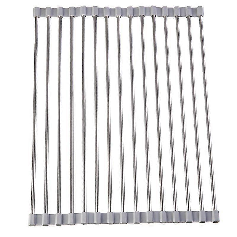 Extra Large Roll-Up Sink Multi-Functional Dish Drainer Rack, Extendable Over the Sink Grey