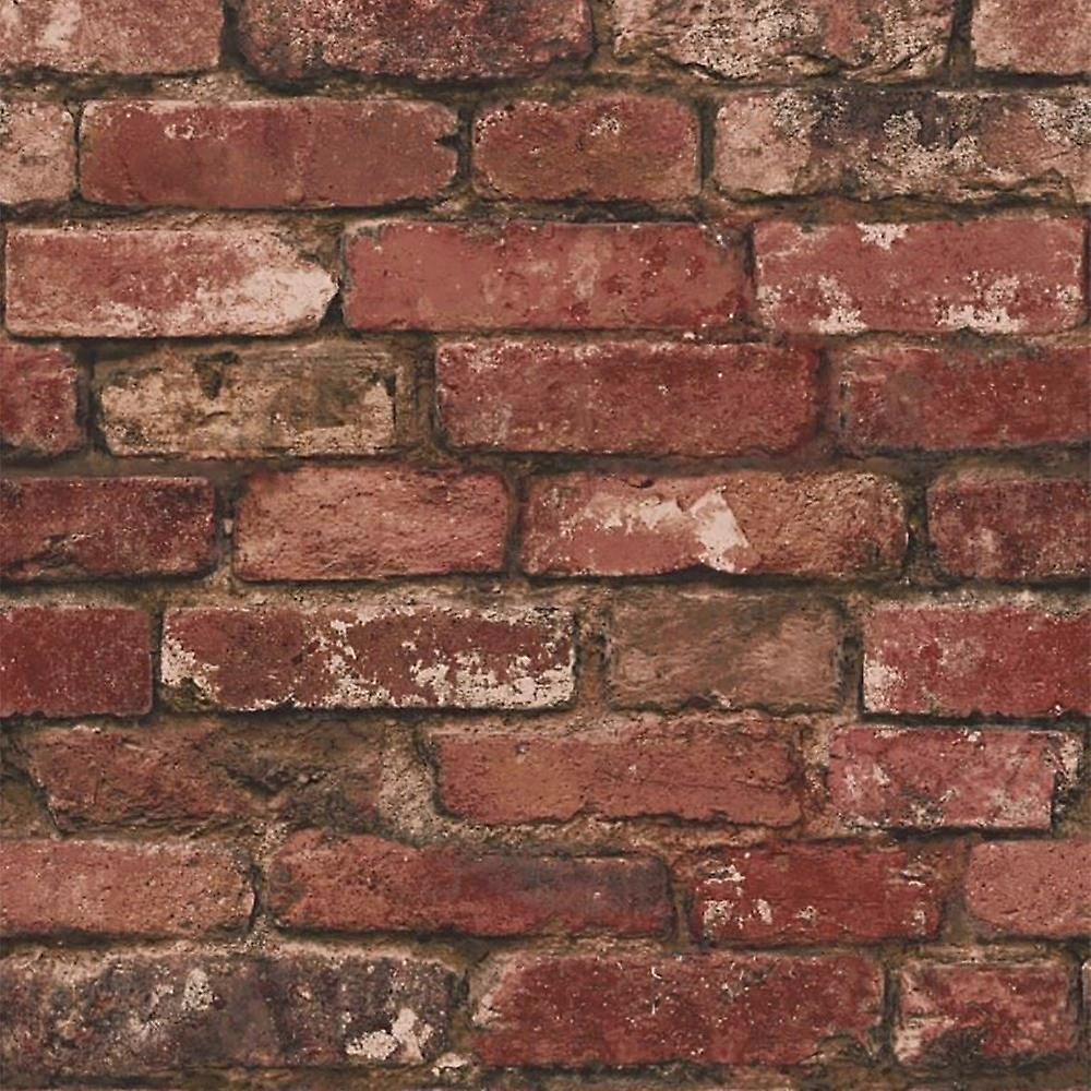 Fine Decor Red Rustic Brick Effect Feature Wallpaper