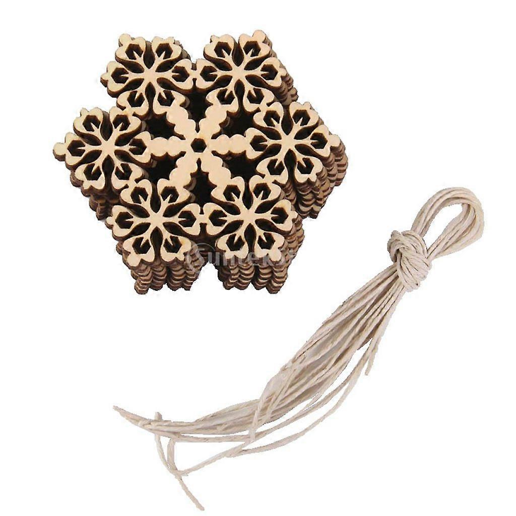 Wooden Embellishments with String Christmas Decoration Snowflake Octagon Bells, Pack of 10 (Pattern 2)