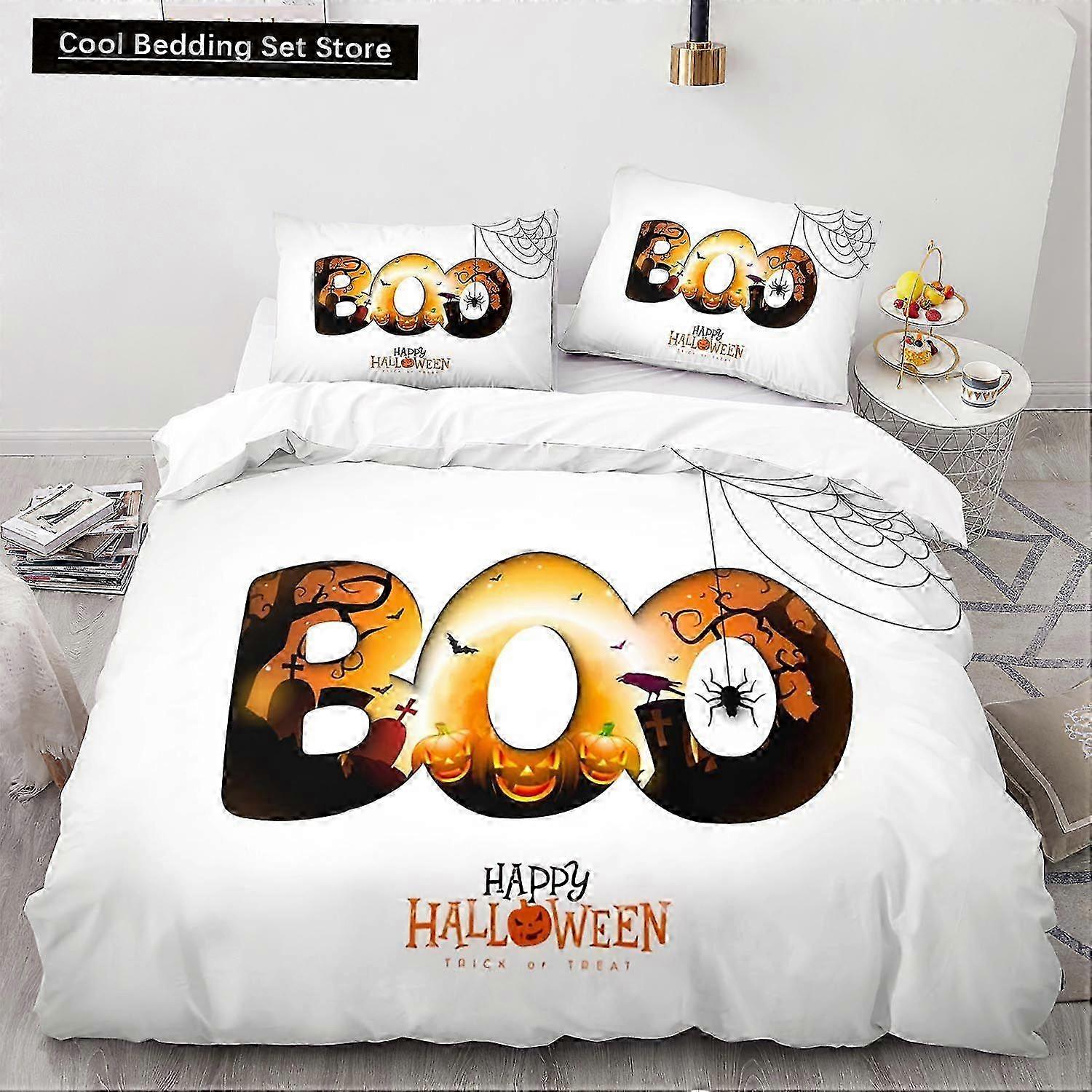 子供、十代の若者たち、大人のための漫画の目とハロウィーンブーベッドシーツ寝具セット 小さなモンスターの幽霊のデザイン ポリエステルキルトC