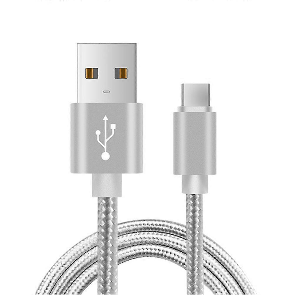 Type C Charging Cable Fast Charging Cord Silver Nylon Braided Data Sync Everyday Use 1Pcs