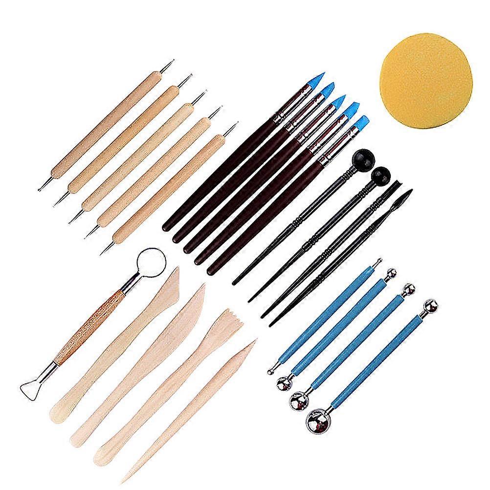 Ceramic Pottery Tool Set Shaping Modeling Scraping Brushing Smoothing Decorating 24Pcs Sky-Blue Silicone
