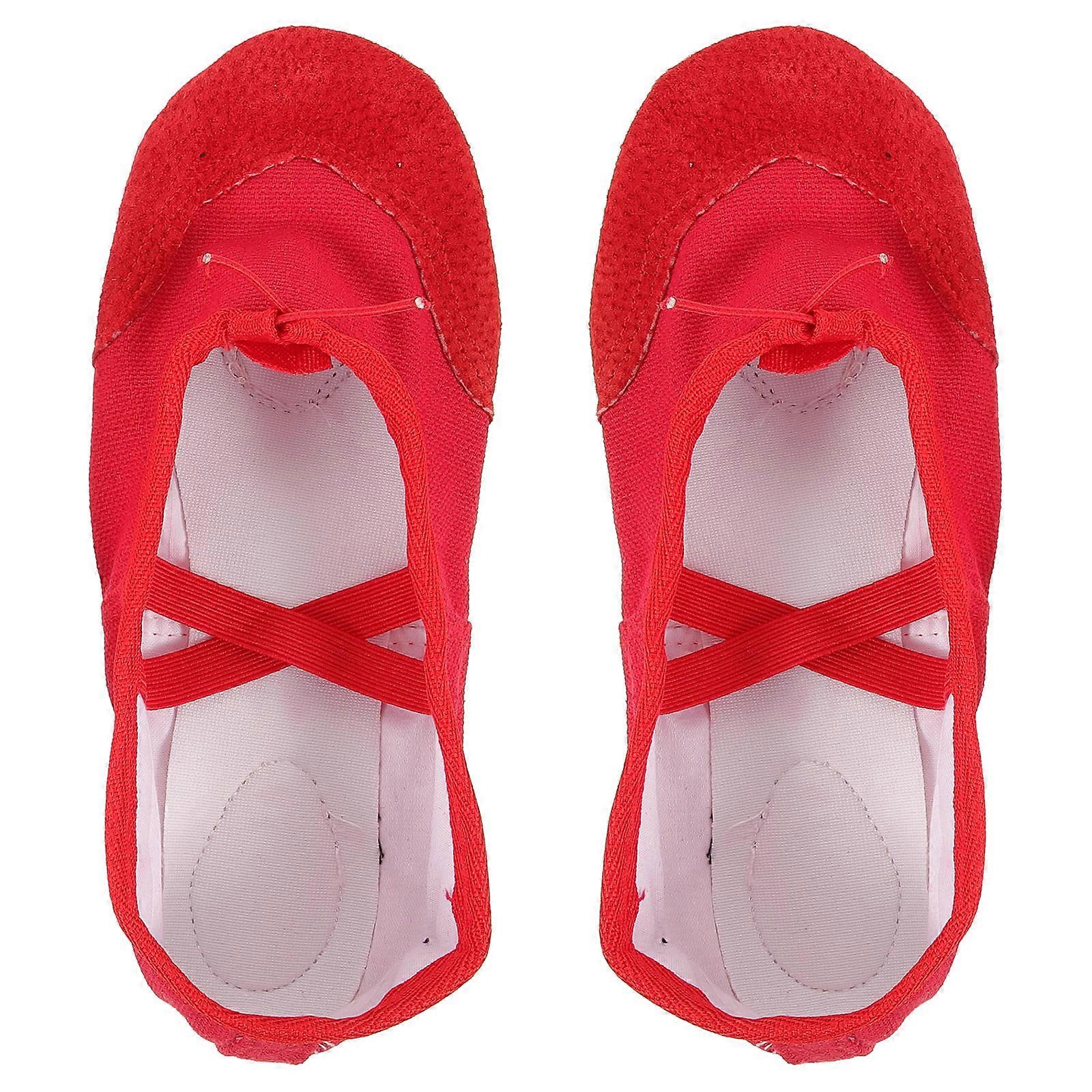 Elastic Band Design Gym Shoes for Ballet Dance Yoga Red Pu Leather 1Pair