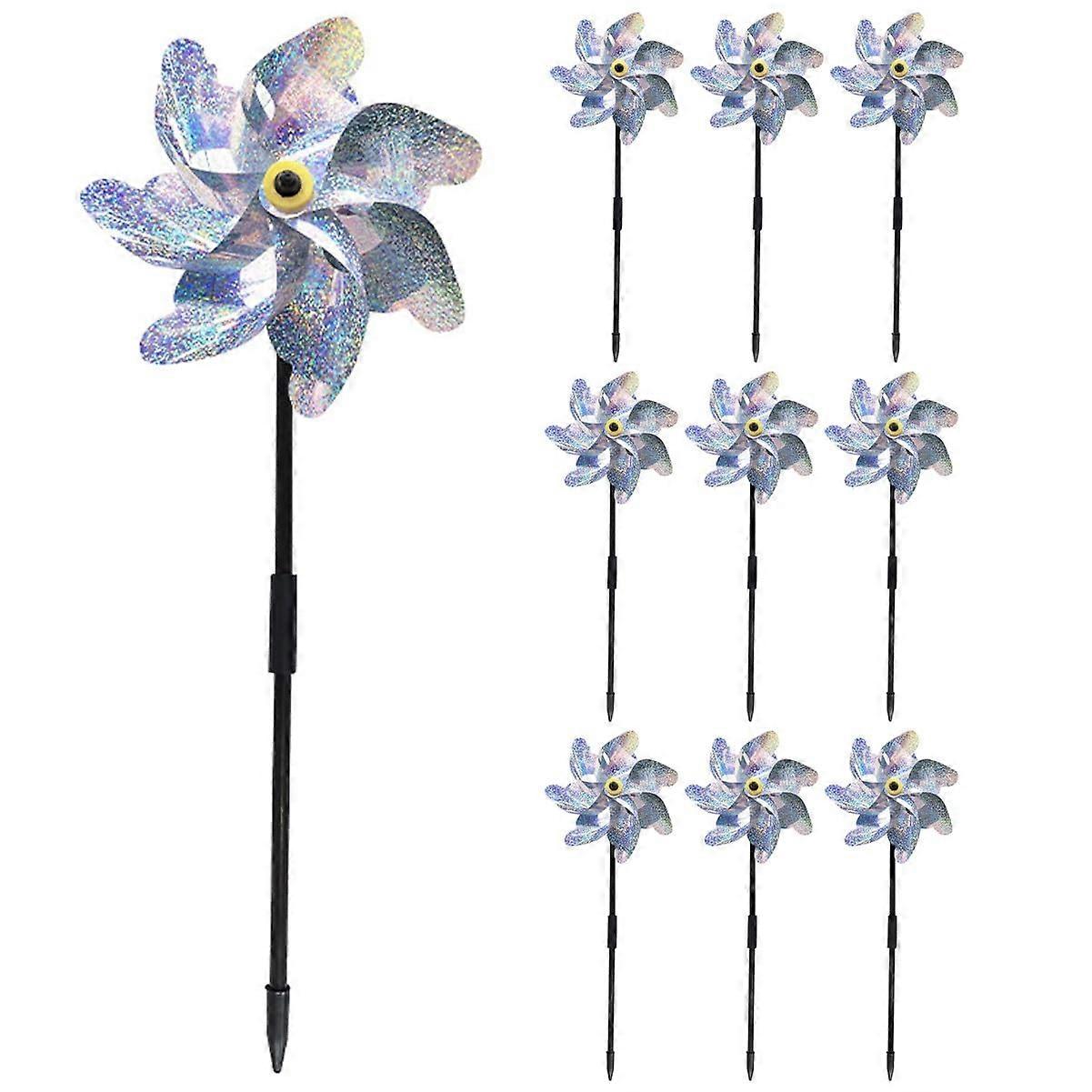 Scarecrows for Gardens - 10 Pack Reflective Windmill Bird Repellent Spinners, Durable Pigeon Deterrents for Outdoor Use